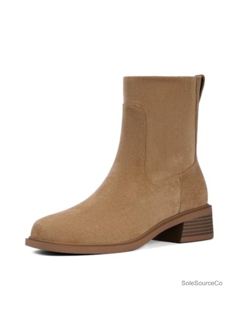 Women's Square Toe Stretch Faux Suede Ankle Boots Low Heel Side Zipper